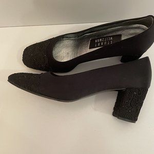 Stuart Weitzman Black Satin and Lace Pumps Heels Size 7